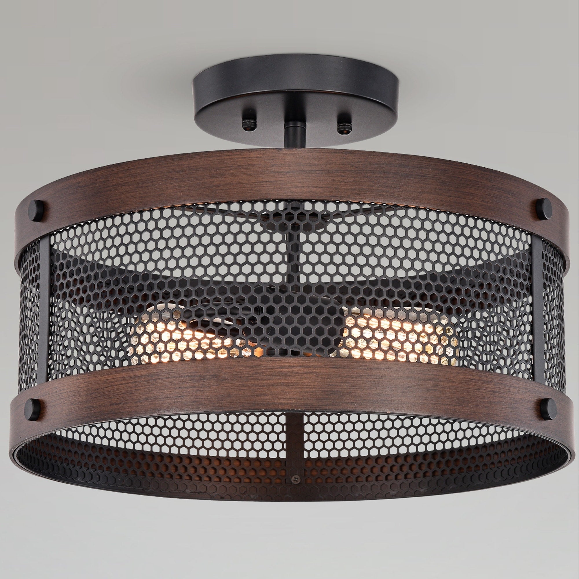 Vannita Matte Black Imitation Wood Grain 2 Light Semi Flush Mount