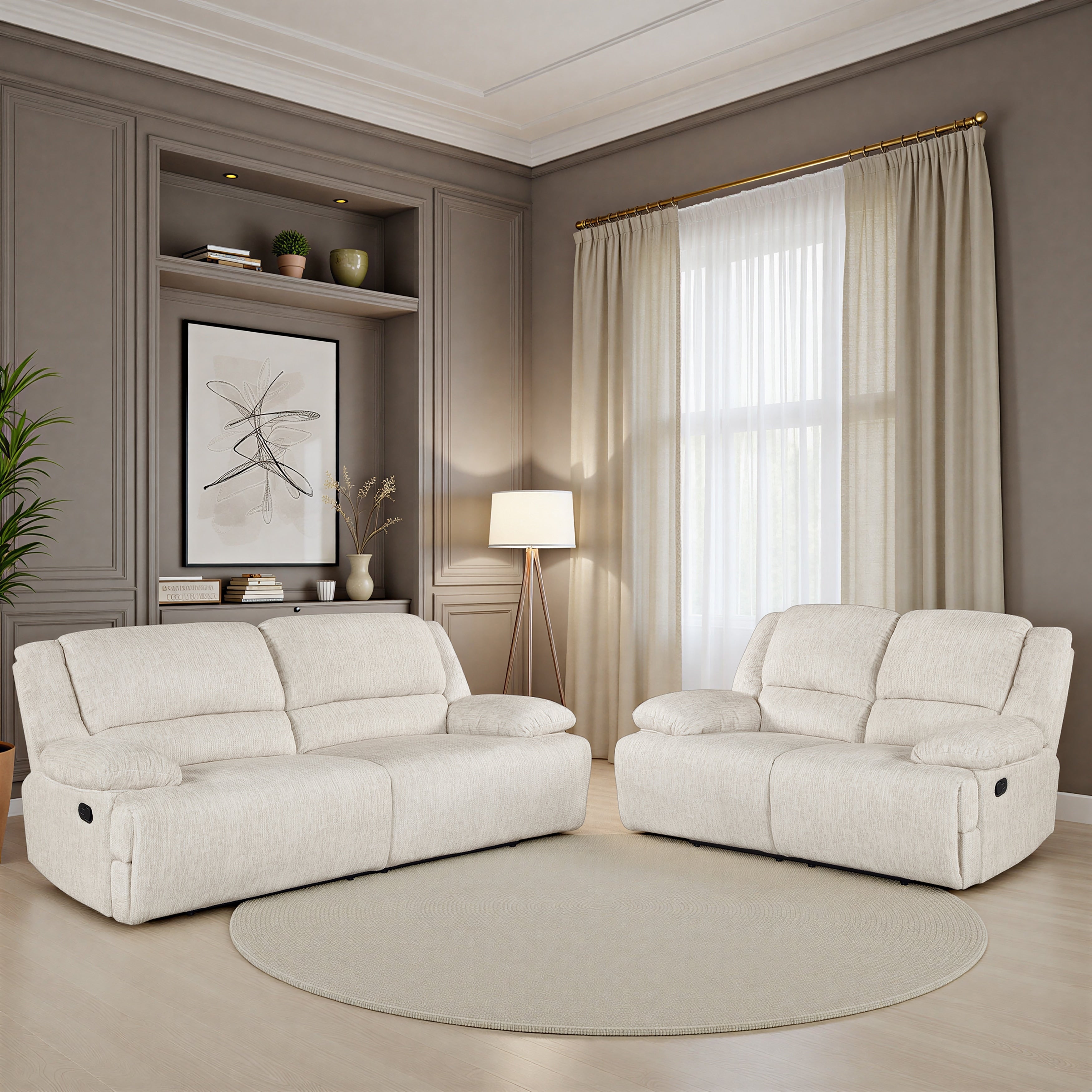 Vanta Microfiber 2 Piece Manual Double Reclining Living Room Sofa Sets