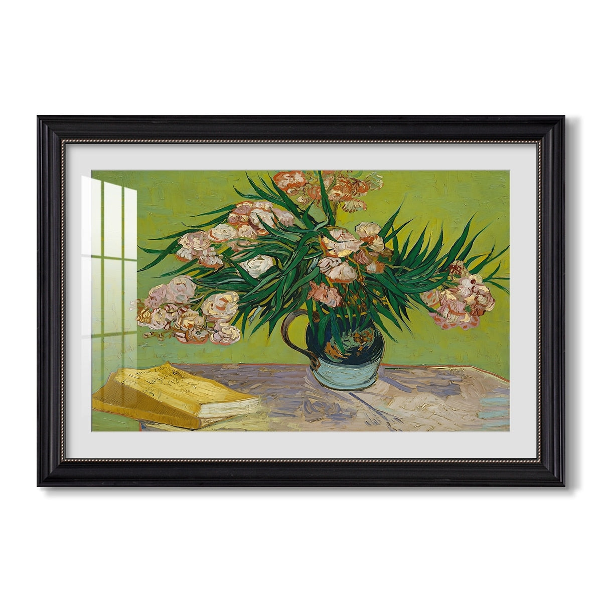 Vase With Oleanders And Books 1888 Vincent Van Gogh Custom Framed Print
