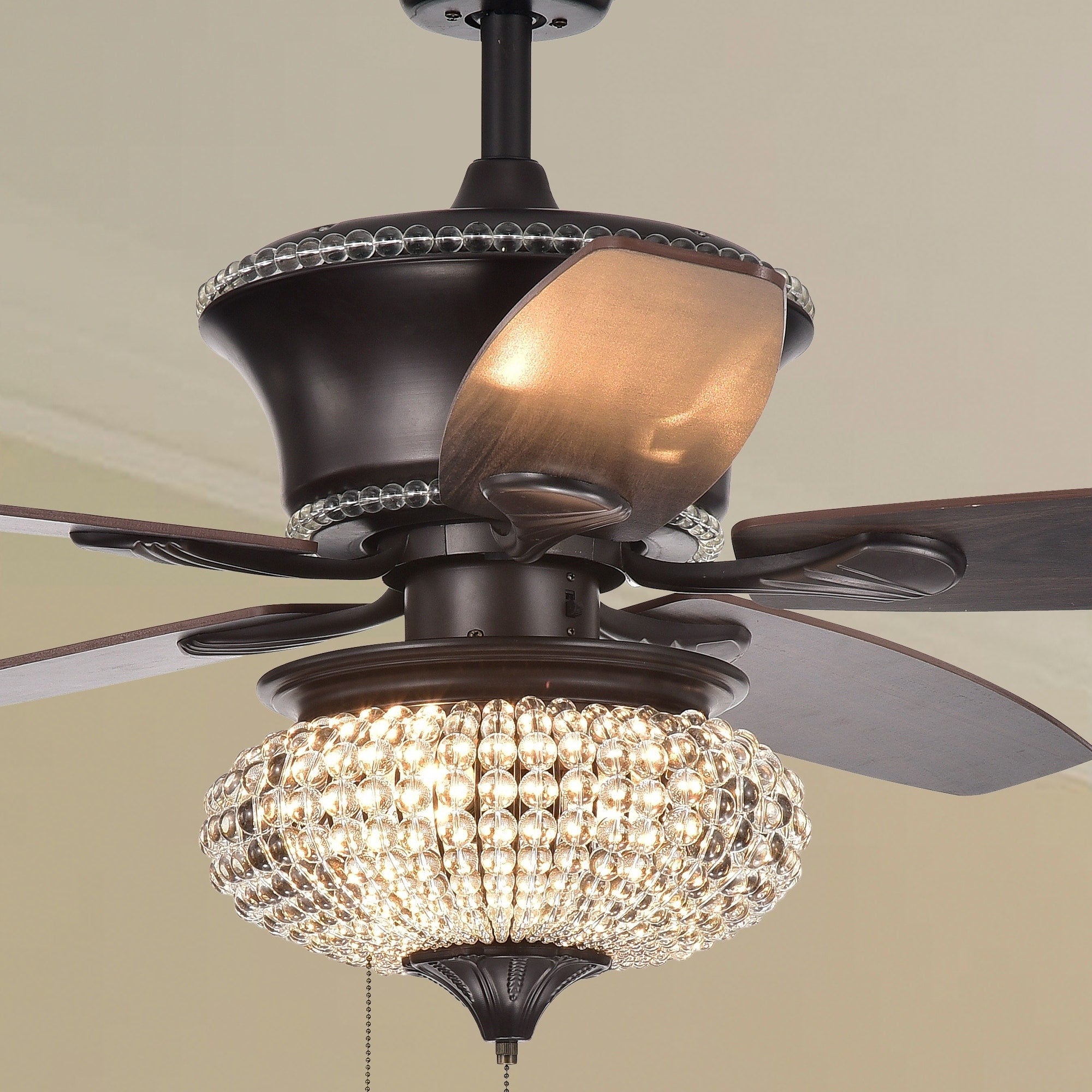 Vasilisa 52 Inch 5 Blade Ceiling Fan Crystal Shade Brown Finish