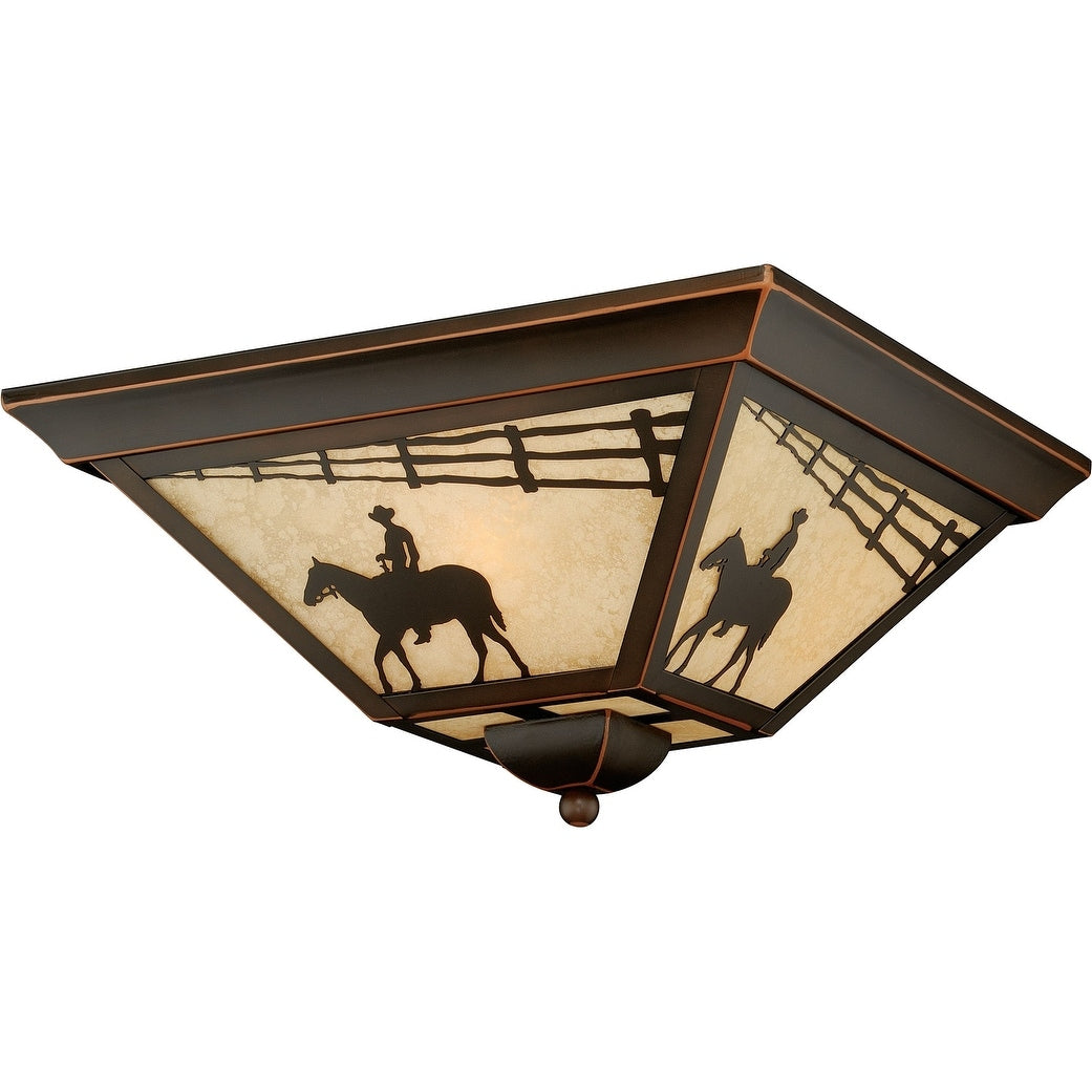 Vaxcel Lighting T0109 Trail 3 Light Flush Mount Outdoor Ceiling Fixture With Cream Ranch Portrait Glass Shade 14 Wide
