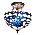 Vayne Blue White 2 Light Glass Bowl Shade Semi Flush Mount