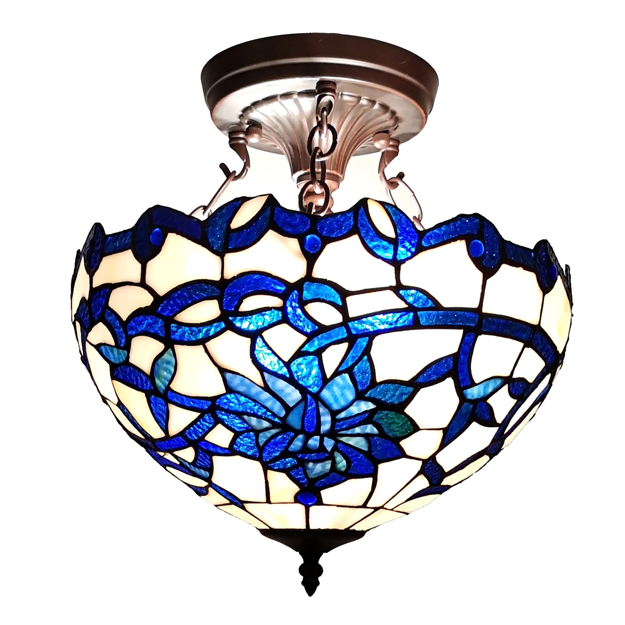 Vayne Blue White 2 Light Glass Bowl Shade Semi Flush Mount