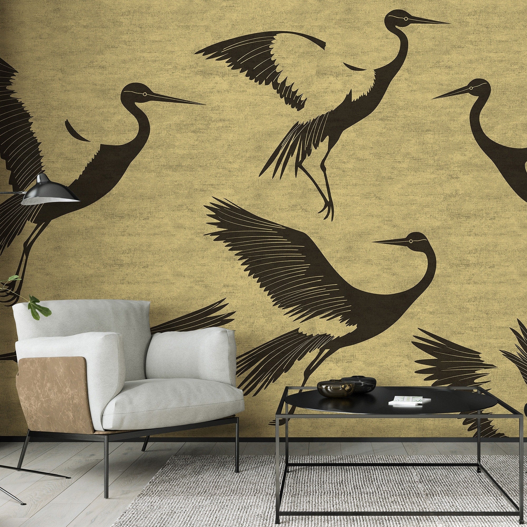 Veer Decor Black Feathers Gold Wall Mural