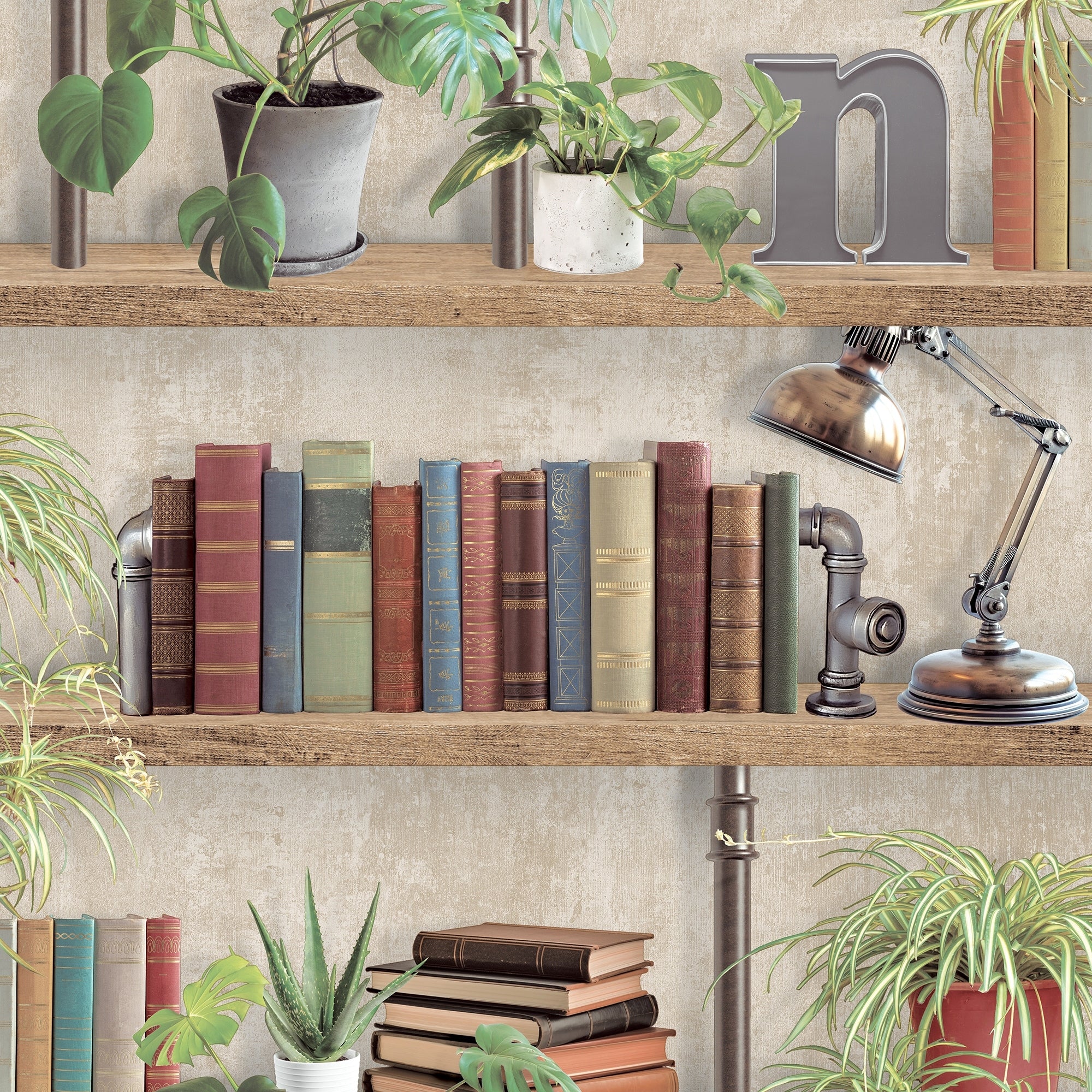 Veer Decor Industrial Book Nook Wallpaper