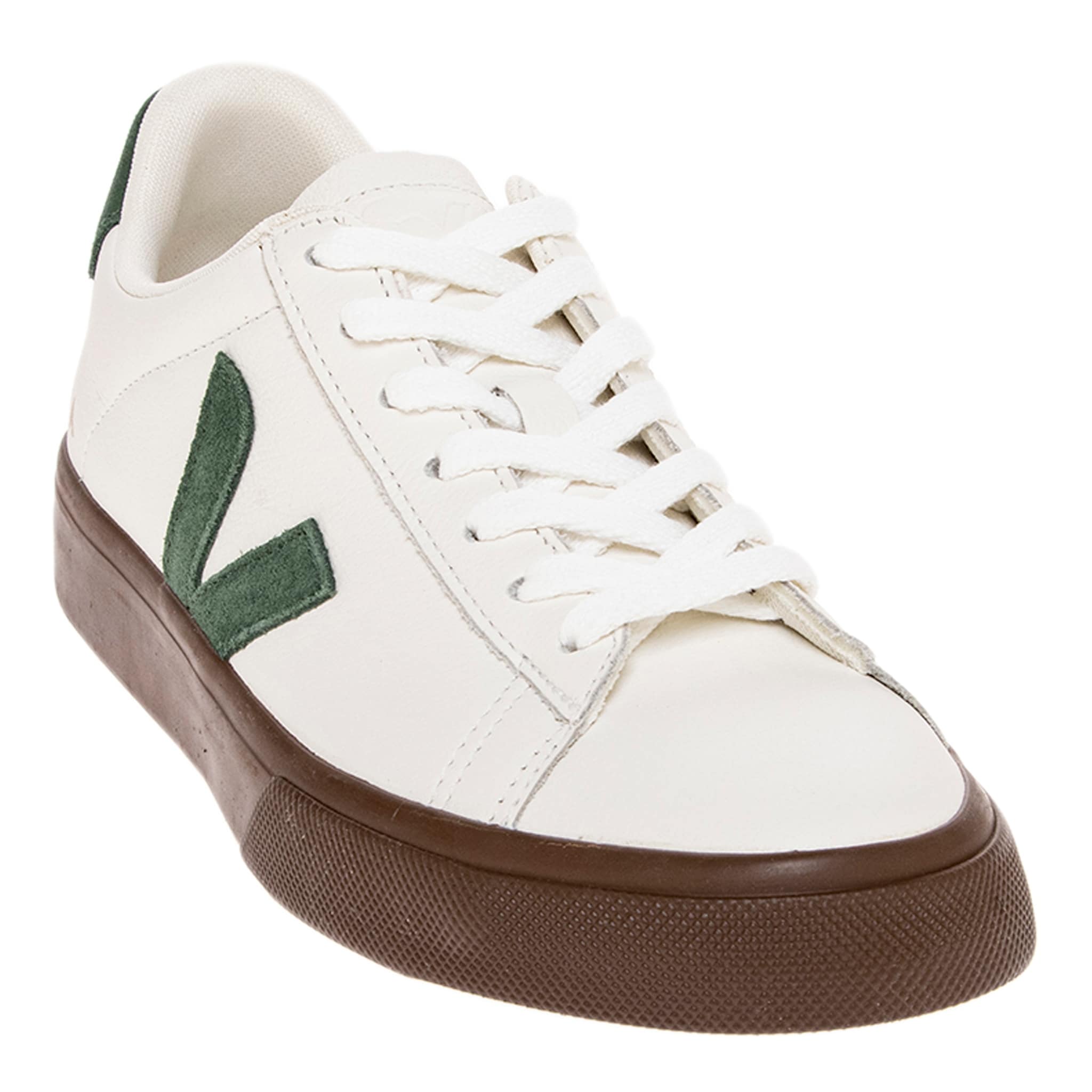 Veja Mens Campo Leather Sneakers In White Bark And Cyprus