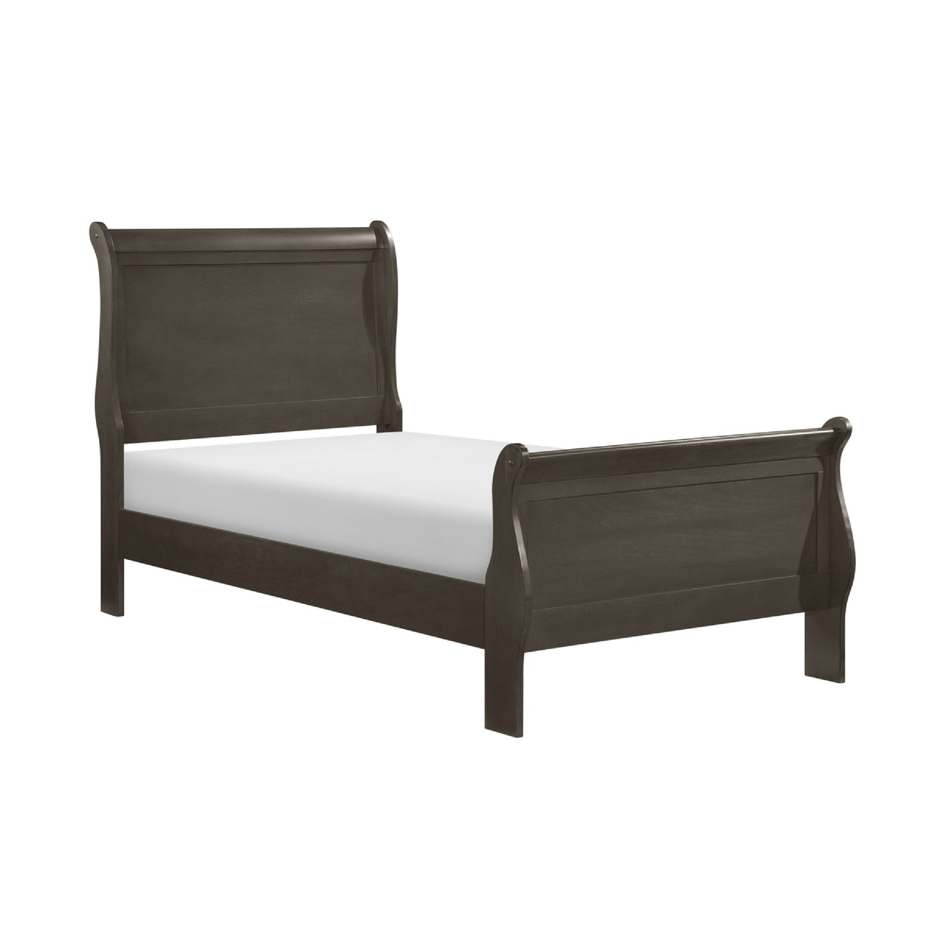 Vele Twin Size Sleigh Bed Classic Louis Philippe Style Stained Gray