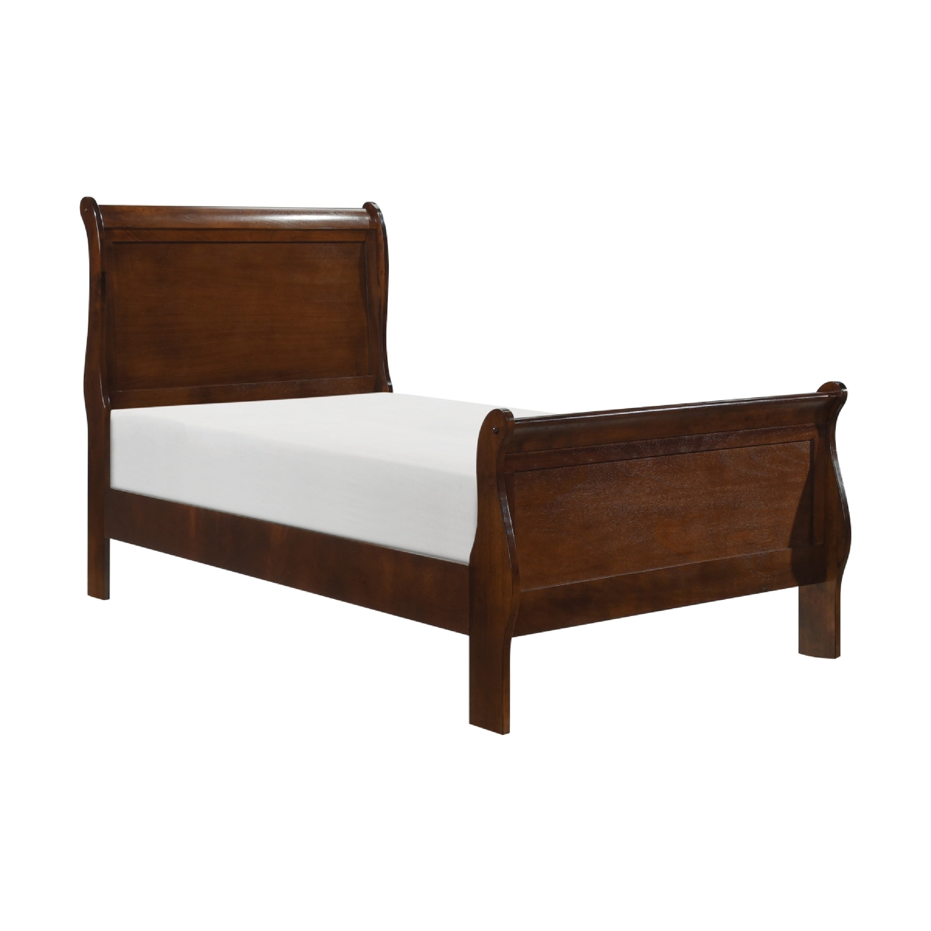 Vele Twin Size Sleigh Bed Louis Philippe Style Cherry Brown Finish
