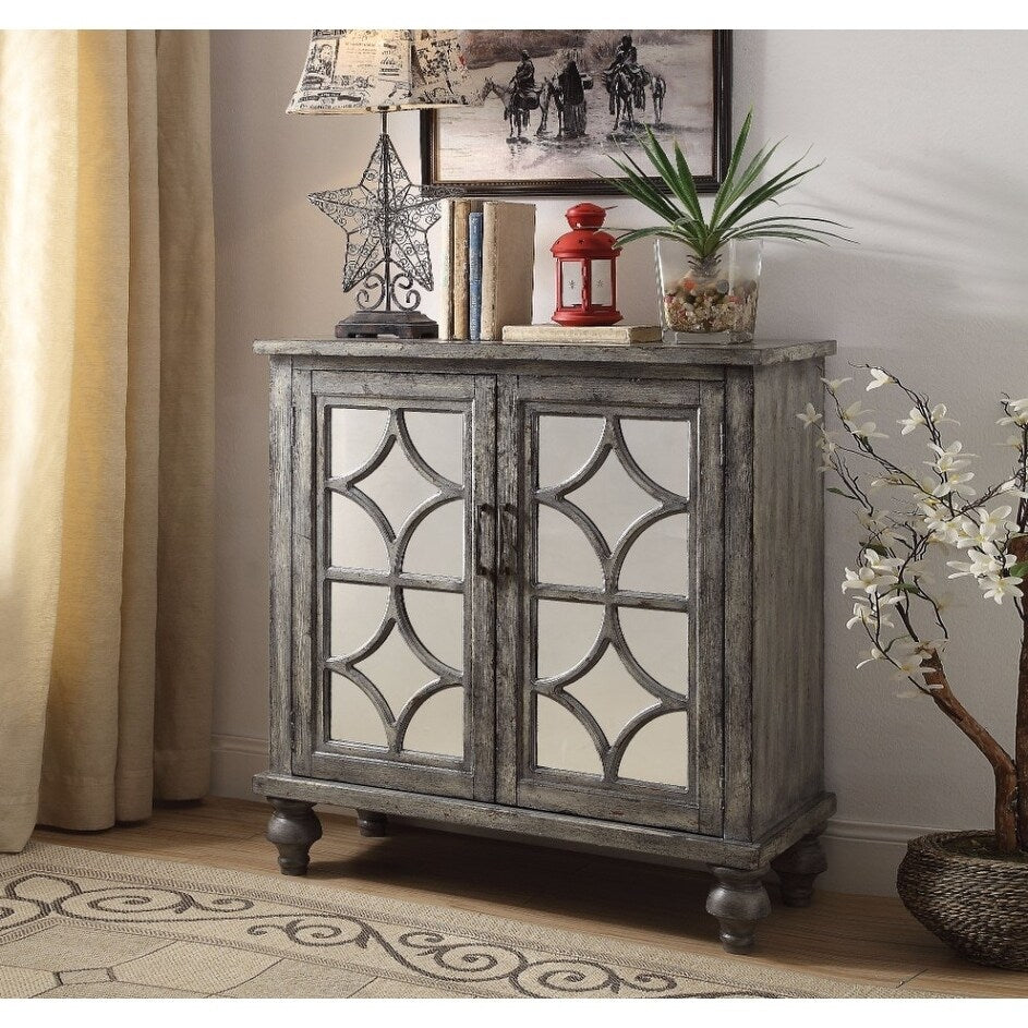 Velika Console Table With 2 Doors Weathered Gray
