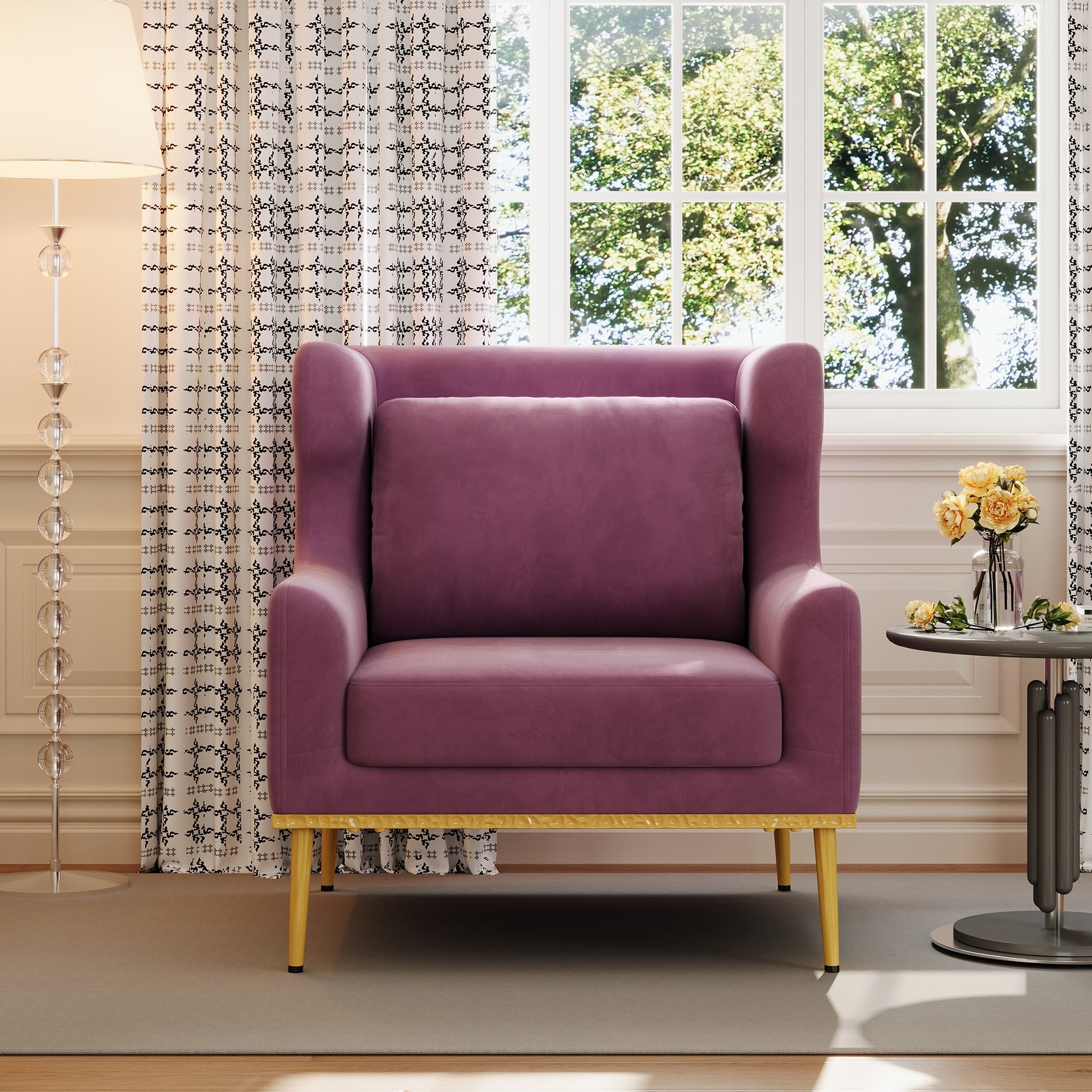 Velvet Accent Chair Reading Chair Sofa Chair With Iron Legs Arm Chair Leisure Chair Purple Padded Chair Vanity Chair