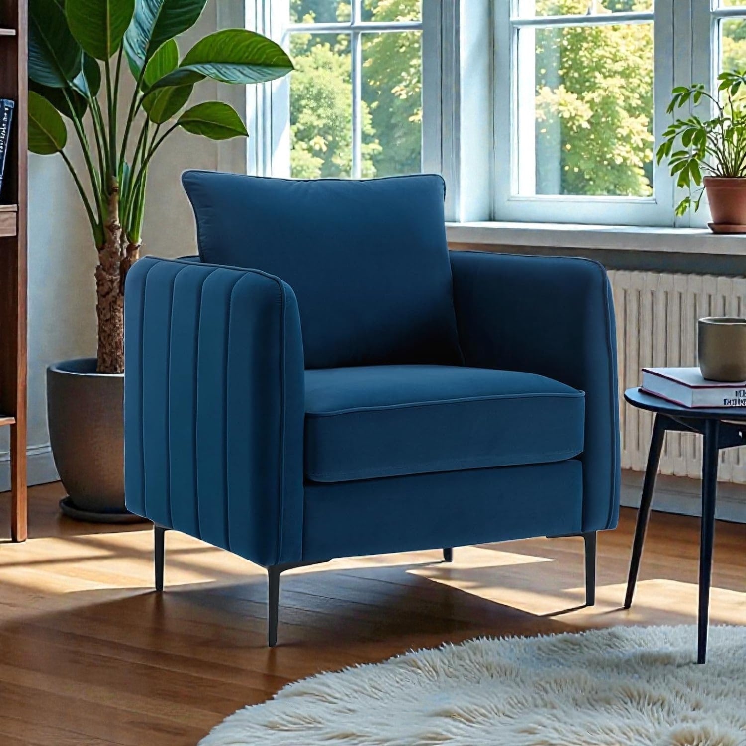 Velvet Accent Chair For Living Room Mid Century Modern Single Sofa Chair With Pillow And Metal Legs