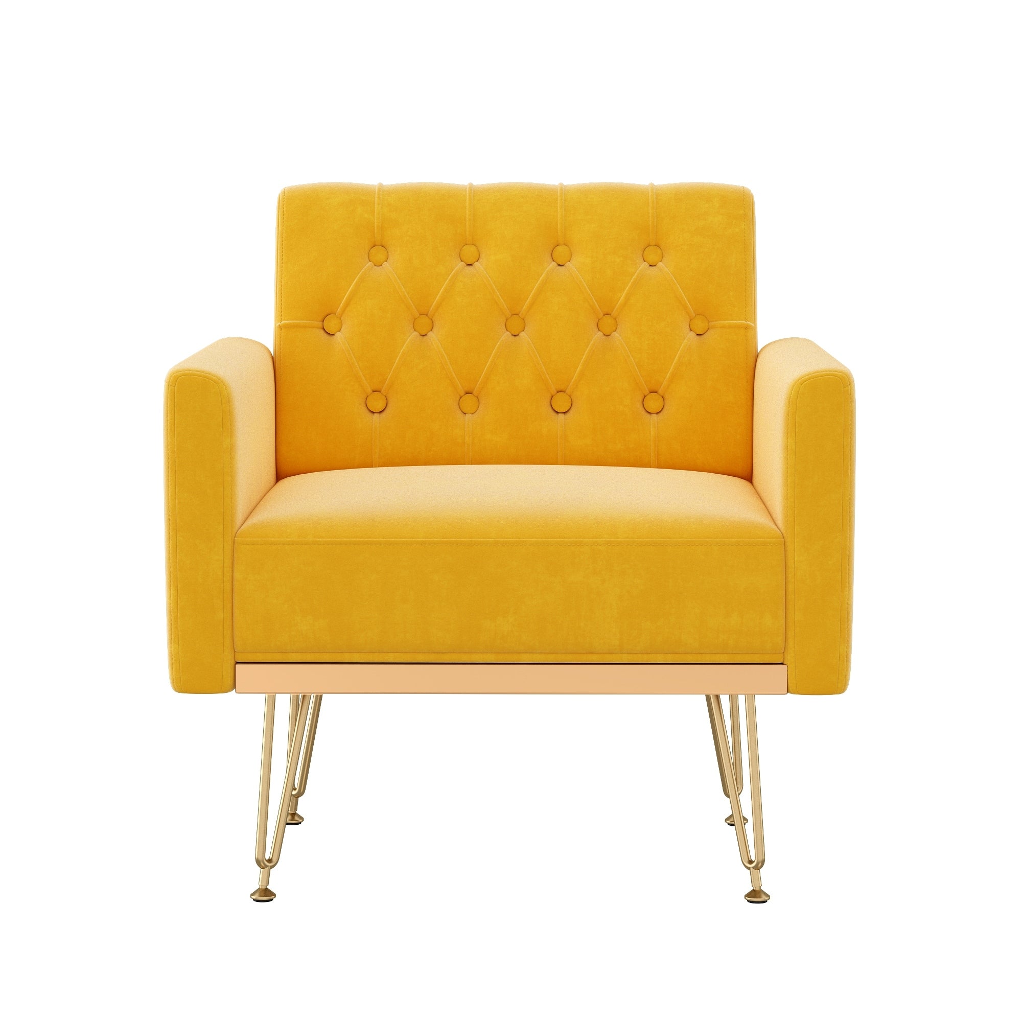 Velvet Armchair Single Sofa Chair With Metal Legs Orange Yellow Reading Chair Side Chair Dining Chair Lobby Chair