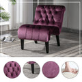 Velvet Armless Accent Leisure Chair Upholstered Fabric Button Comfortable Chair With Wooden Legs For Bedroom