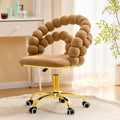 Velvet Bubble Back Swivel Office Chair Adjustable Height Cute Vanity Chair With Gold Base Wheels For Bedroom Makeup Room