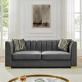 Velvet Chesterfield 3 Seater Sofa Button Tufted Upholstered Sofa Lounge Sofa With Stainless Steel Accents Metal Legs