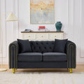Velvet Chesterfield Loveseat Button Tufted Rolled Arms With Gold Trim 600Lb Capacity