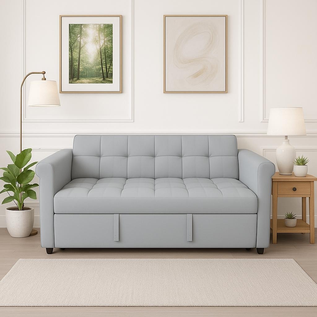 Velvet Convertible Sofa Bed Pull Out Double Bed Loveseat 7 Position Adjustable Backrest Easy Assembly