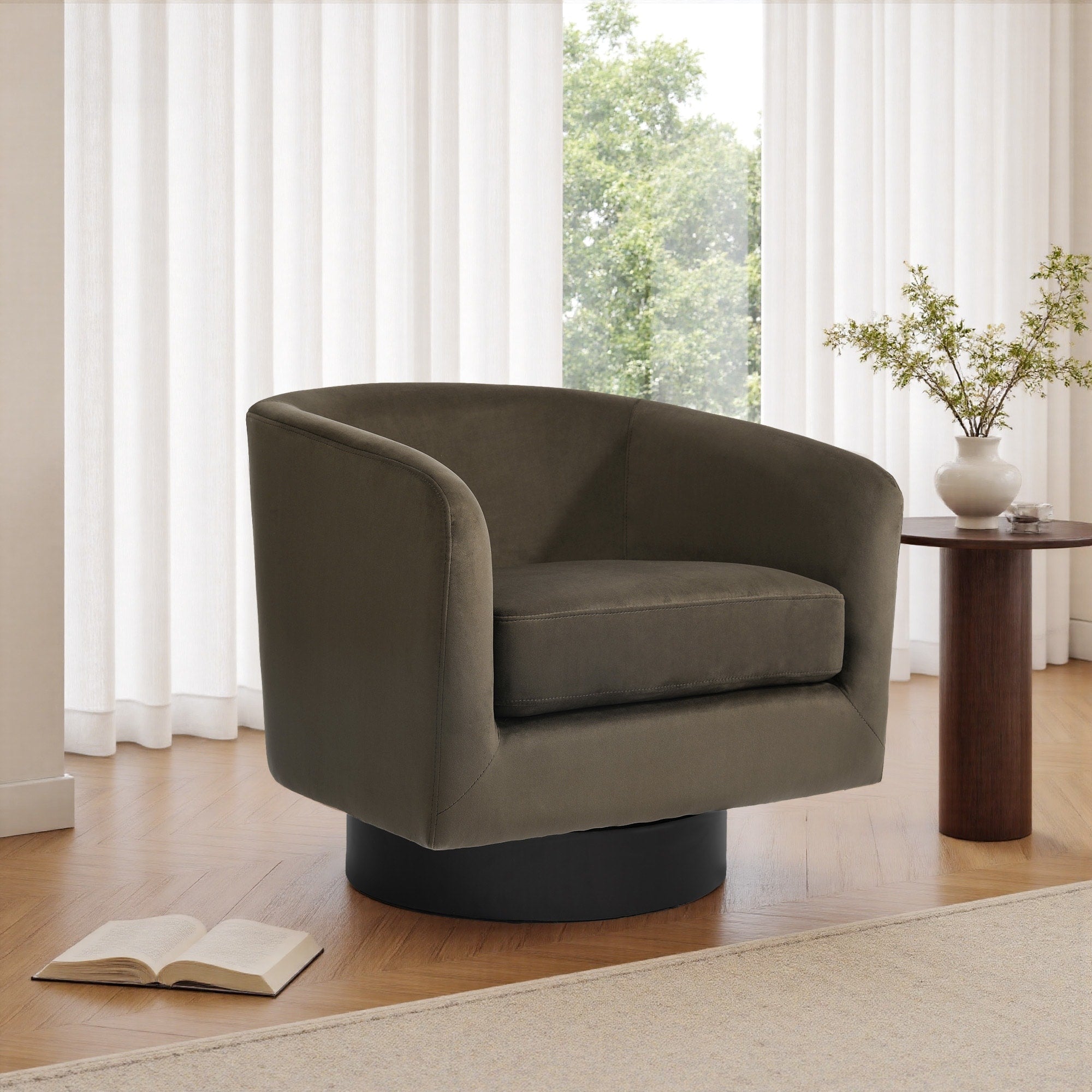 Velvet Low Back Barrel Chair 360 Swivel Accent Armchair
