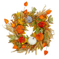 Velvet Pumpkins And Wheat Artificial Fall Harvest Wreath 24 Inch Unlit N A