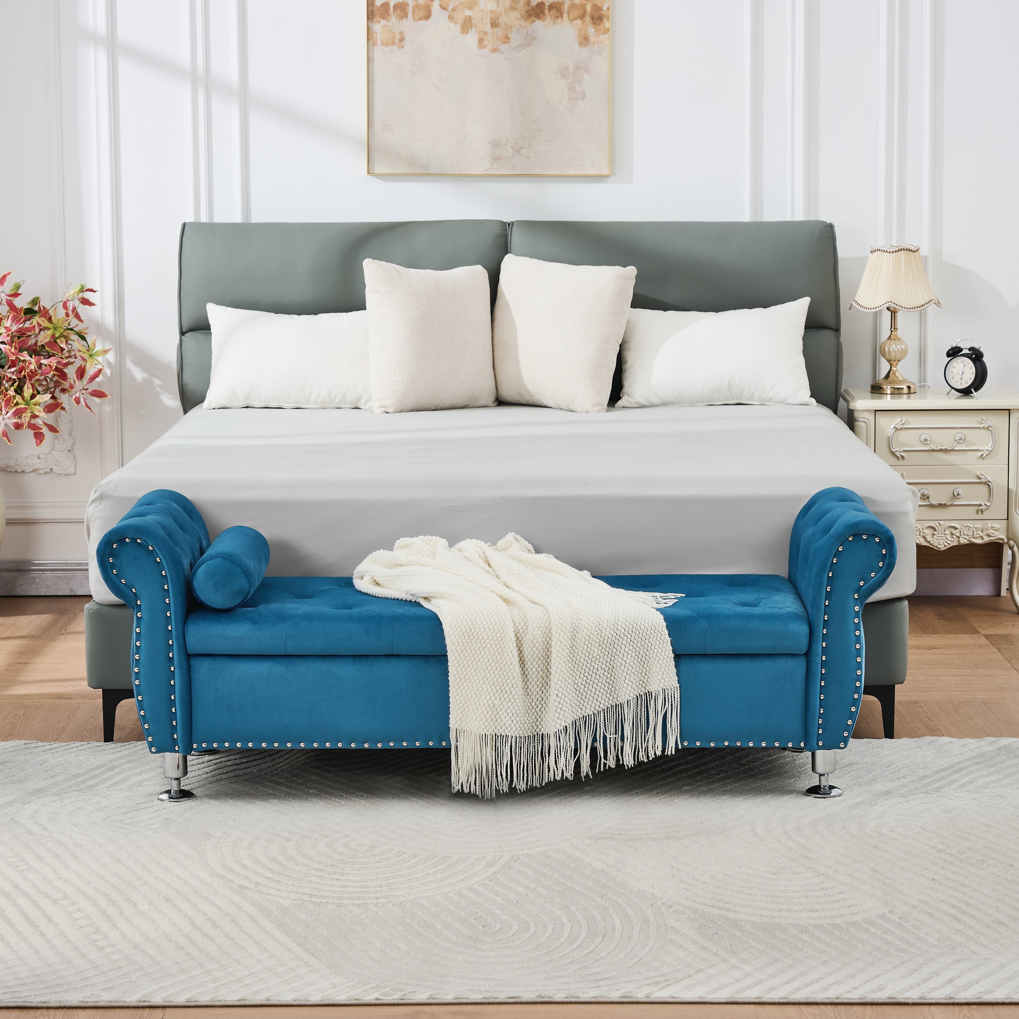 Velvet Storage Bench End Of Bed Bench With Crystal Buttons Vanity Bench Leisure Bench Accent Bench With 1 Pillow