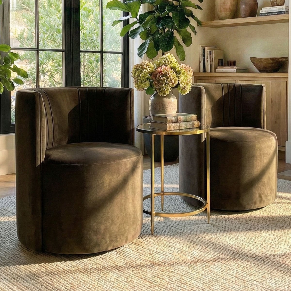 Velvet Swivel Rolling Accent Chairs With Casters