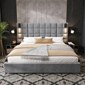 Velvet Upholstered Bed Frame With Wide Headboard Wall Sconce With Usb Port No Box Spring Needed