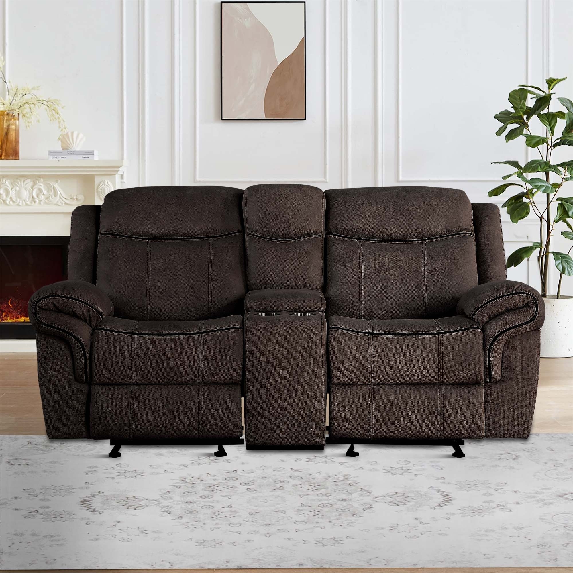 Velvet Upholstered Loveseat With Usb Docks And Storage Console Gray