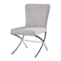 Velvet Upholstered Metal Side Chair With X Style Base Light Gray And Silver Set Of Two