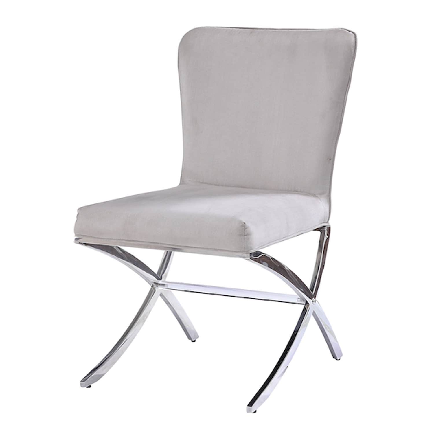 Velvet Upholstered Metal Side Chair With X Style Base Light Gray And Silver Set Of Two