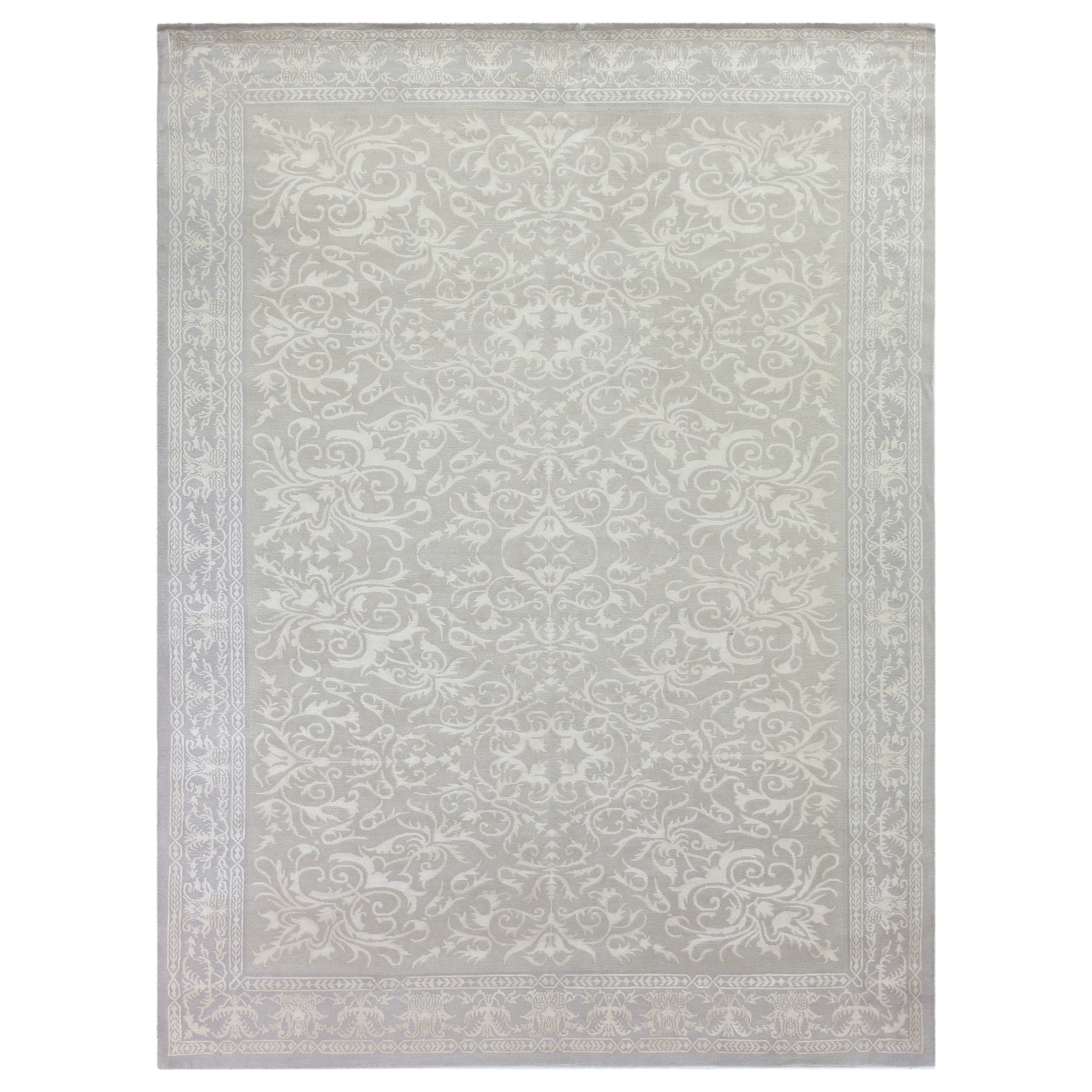 Velvet Hand Knotted Silk Ivory Silver Area Rug