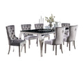 Vendy 7Pc Dining Set With Tempered Glass Table Gray Wingback Chairs