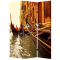 Venice Street Printed Foldable Screen With 3 Panels Brown