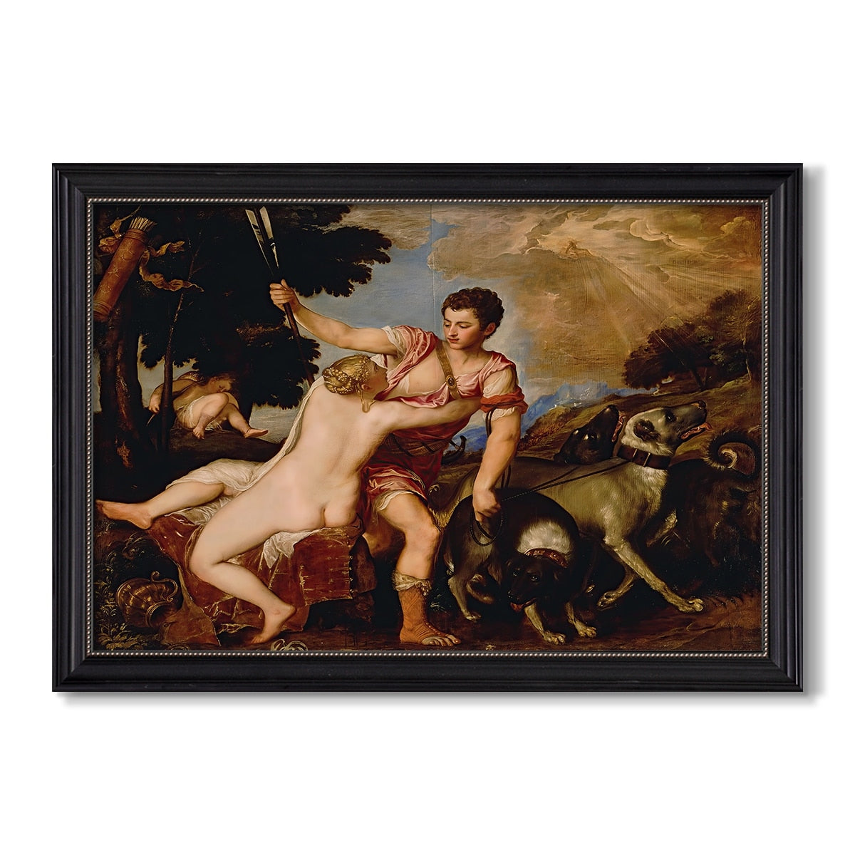 Venus And Adonis 1554 Titian Custom Framed Canvas