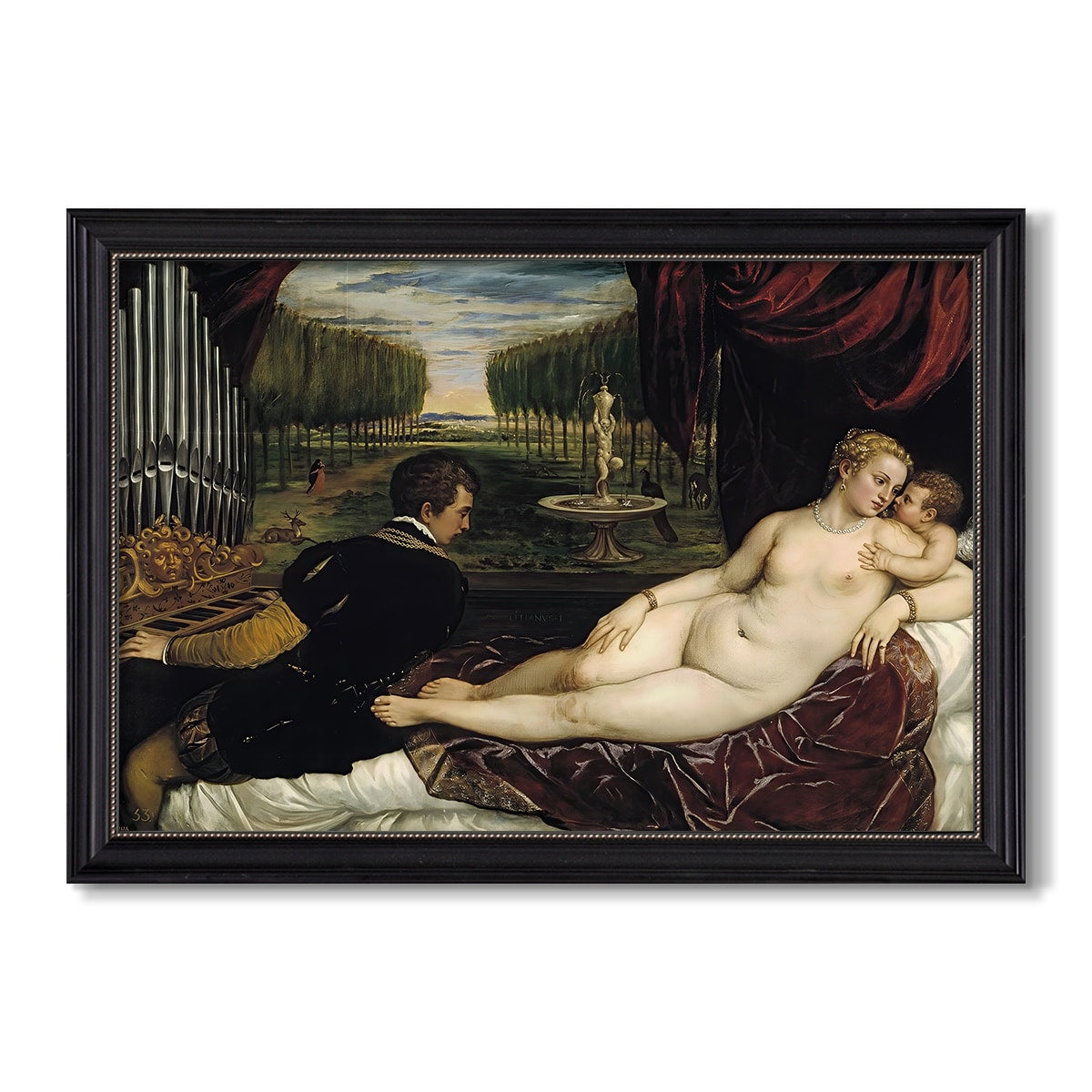 Venus With An Organist And Cupid C 1555 Titian Custom Framed Canvas