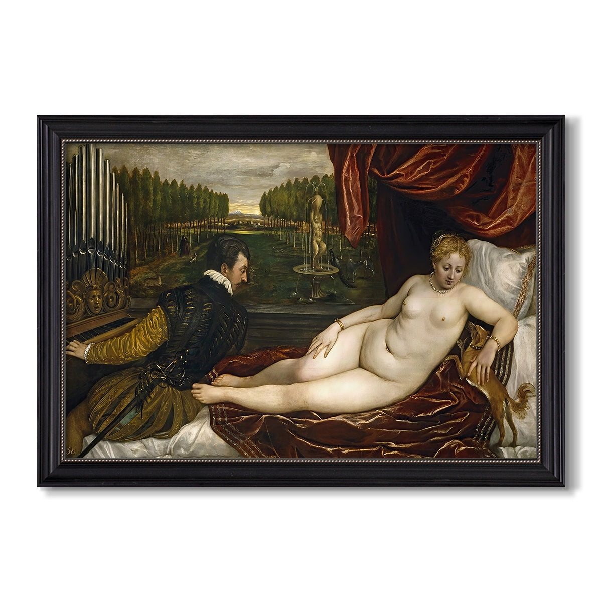 Venus With An Organist And A Dog C 1550 Titian Custom Framed Canvas
