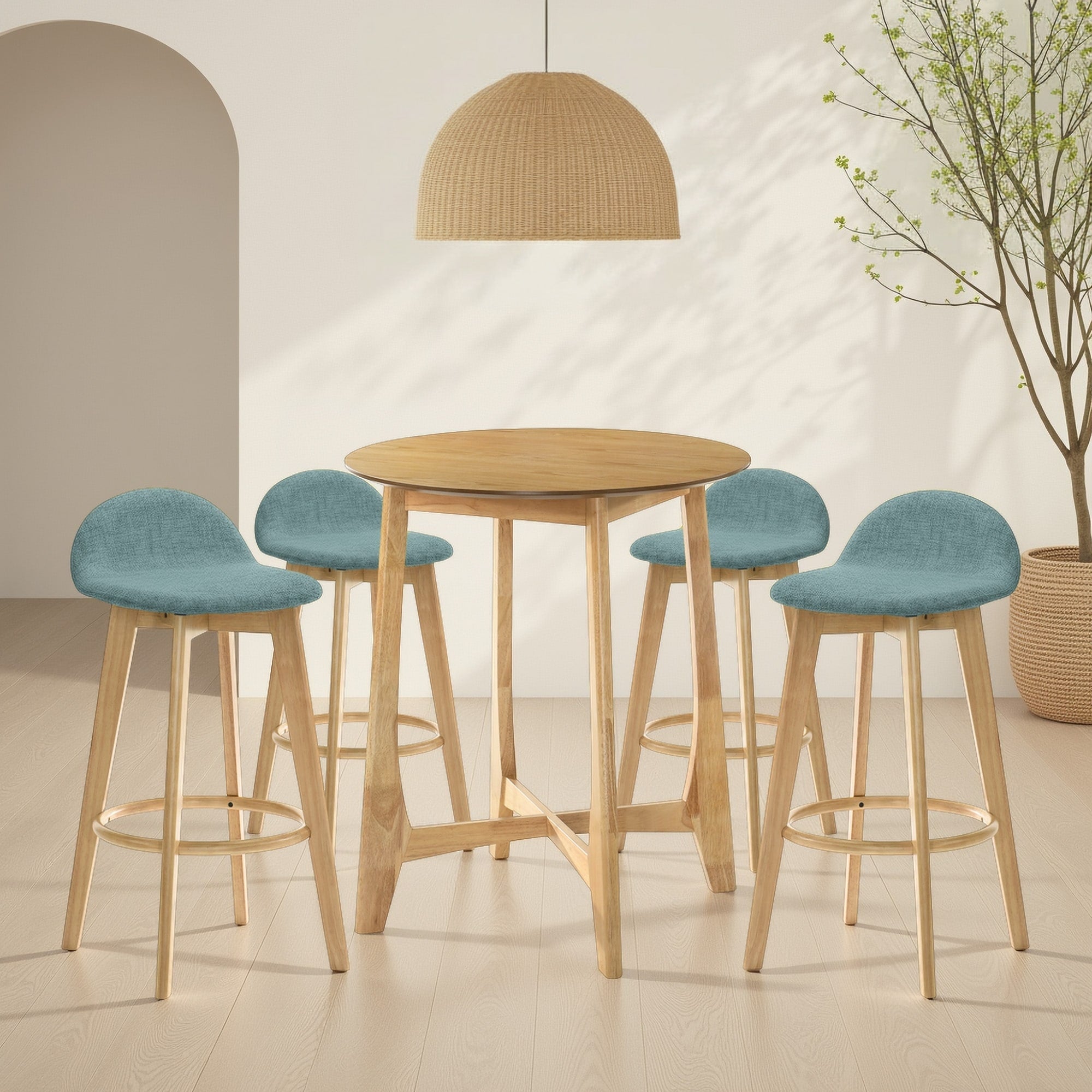 Vera 5 Piece Wood Bar Set In Natural Finish Bar Height Dining Set