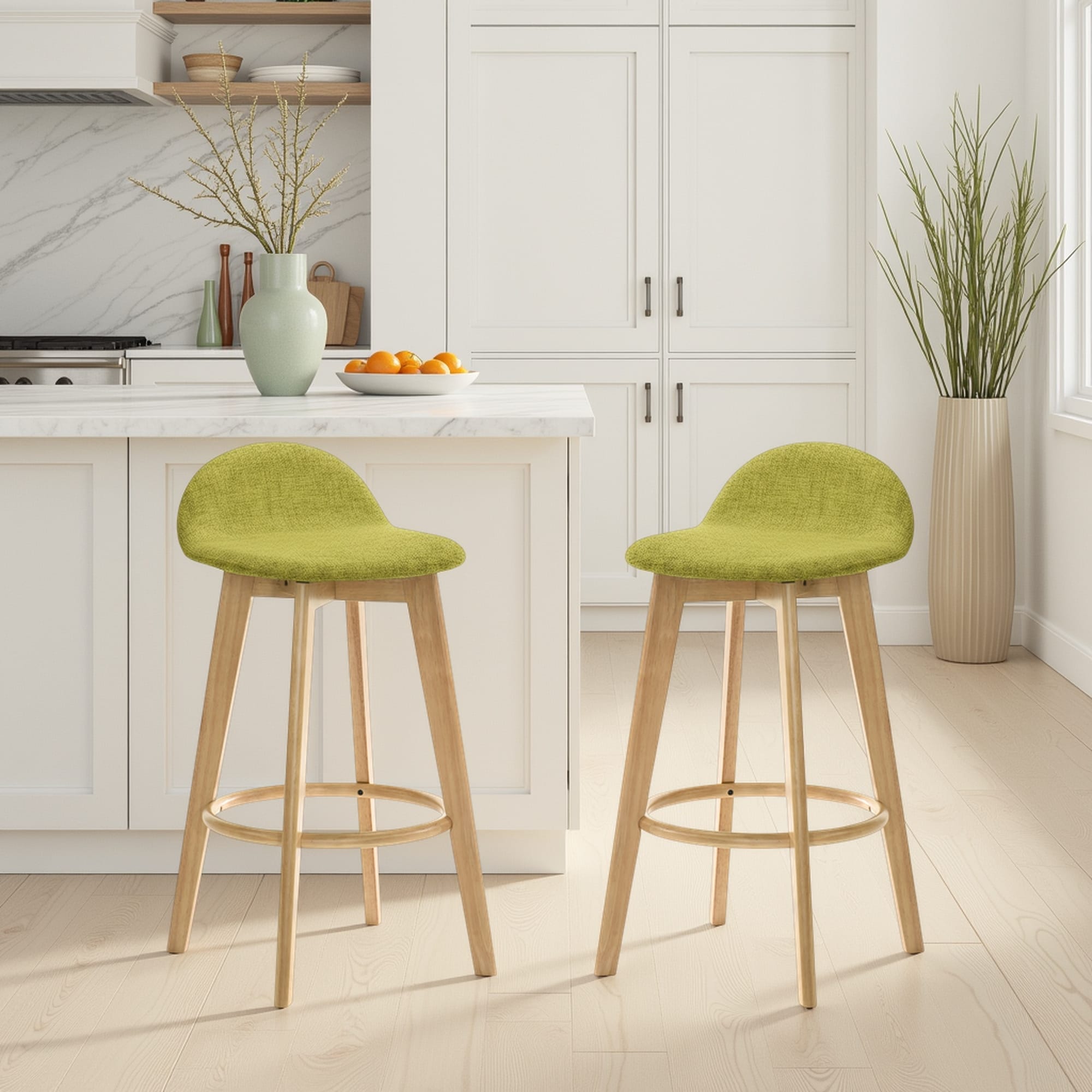Vera Upholstered Wood Counter Height Barstool In Natural Finish With Set Of 2 4 6