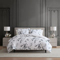 Vera Wang Noir Bouquet Botanical Print Cotton Sateen Duvet Cover Set Grey 3 Piece
