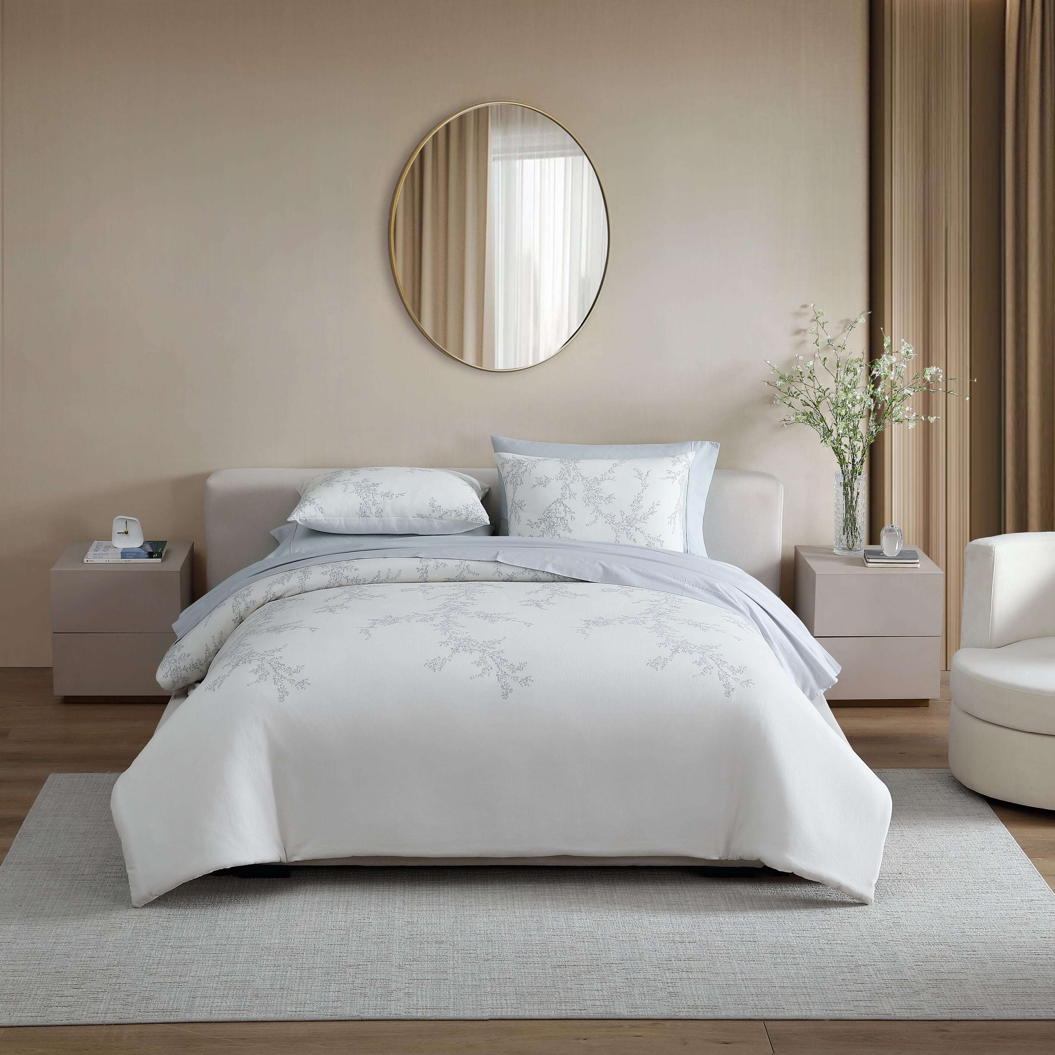 Vera Wang Trailing Vines Cotton Percale Reversible Comforter Set Beige 3 Piece