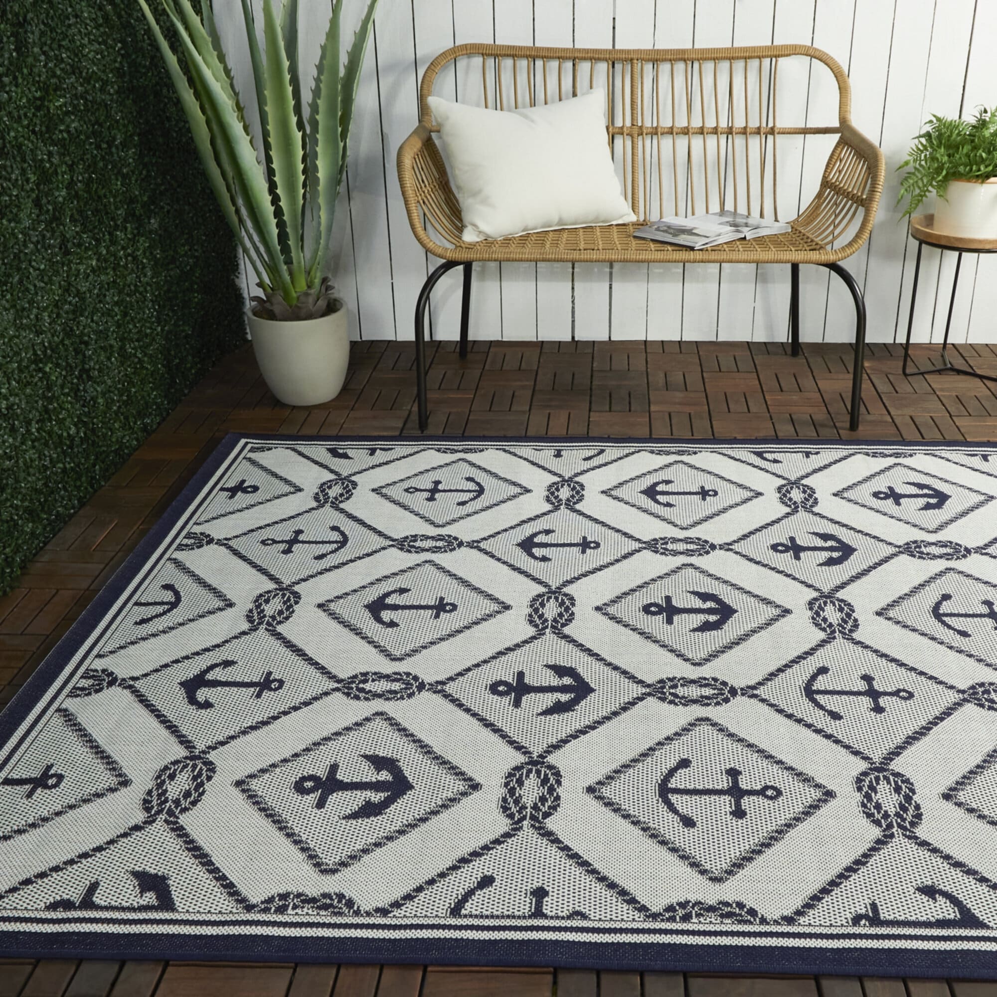 Verne Nautical Trellis Indoor Outdoor Area Rug
