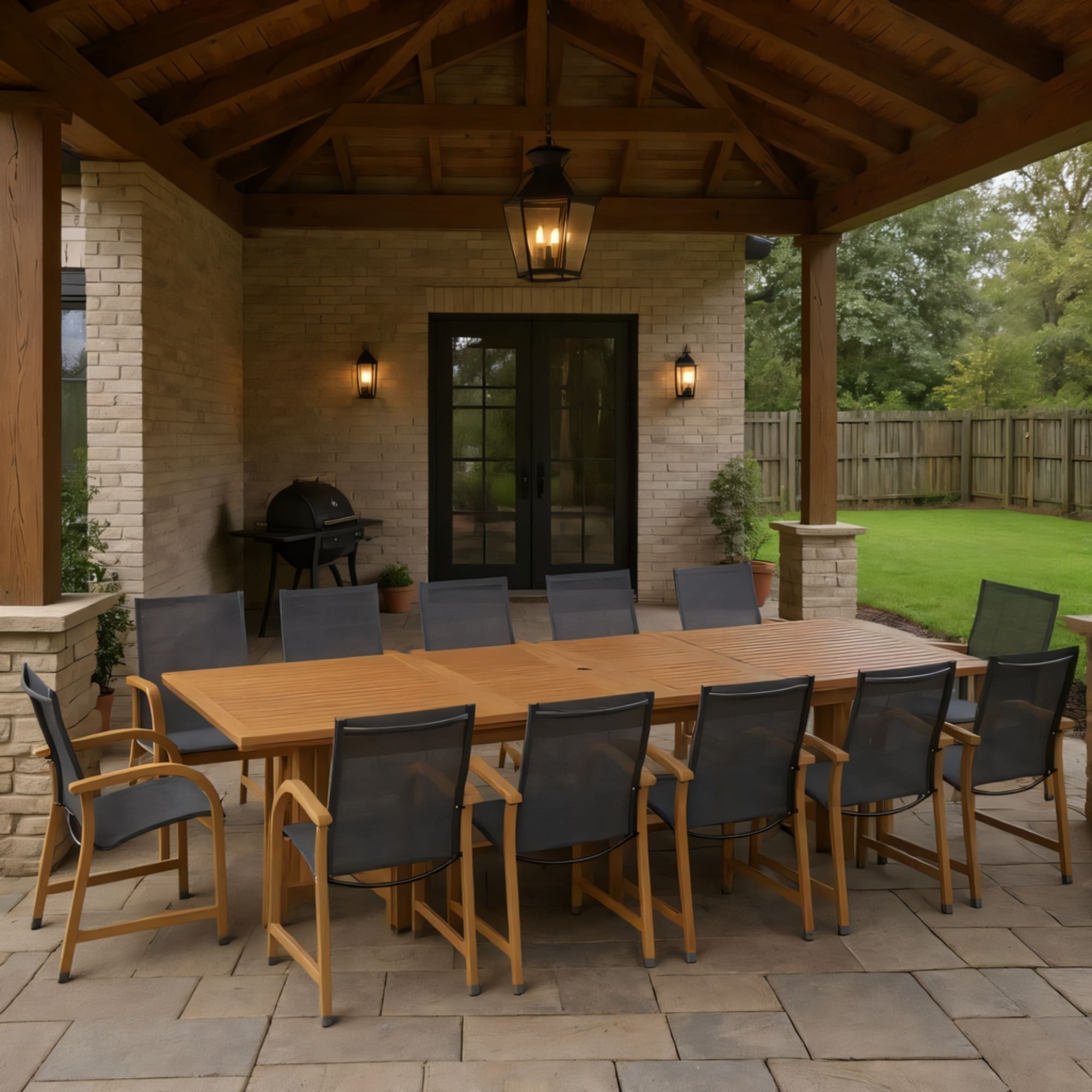 Vero 13 Piece Outdoor Rectangular Extendable Dining Table And Chairs Set Teak Finish Ideal For Patio Light Brown 13Pc
