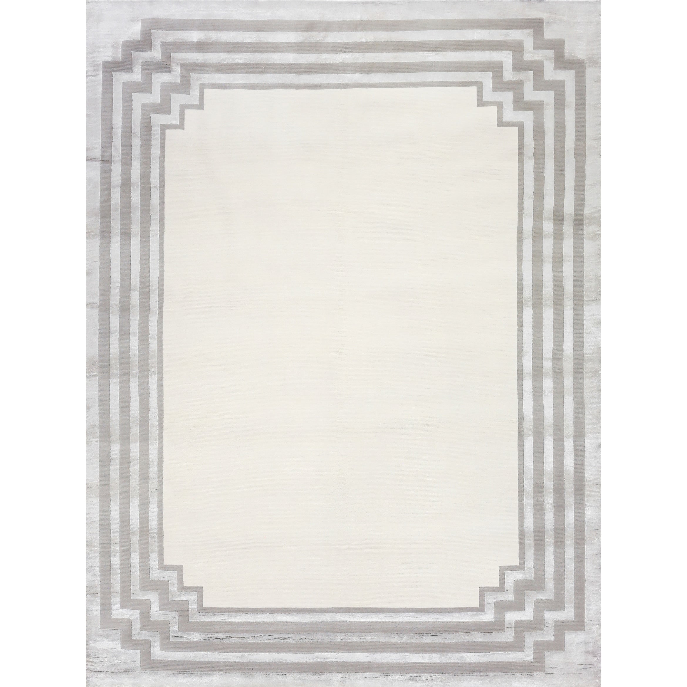 Vero Hand Knotted Wool Bamboo Silk Ivory Silver Dark Gray Area Rug
