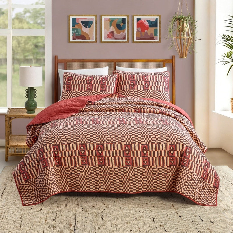 Verona 3 Piece Geometric 100 Cotton Reversible Quilt Set By Jungalow