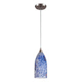 Verona 5 Inch Wide 1 Light Pendant In Satin Nickel With Starburst Blue Glass 5In W X 5In D X 12In H