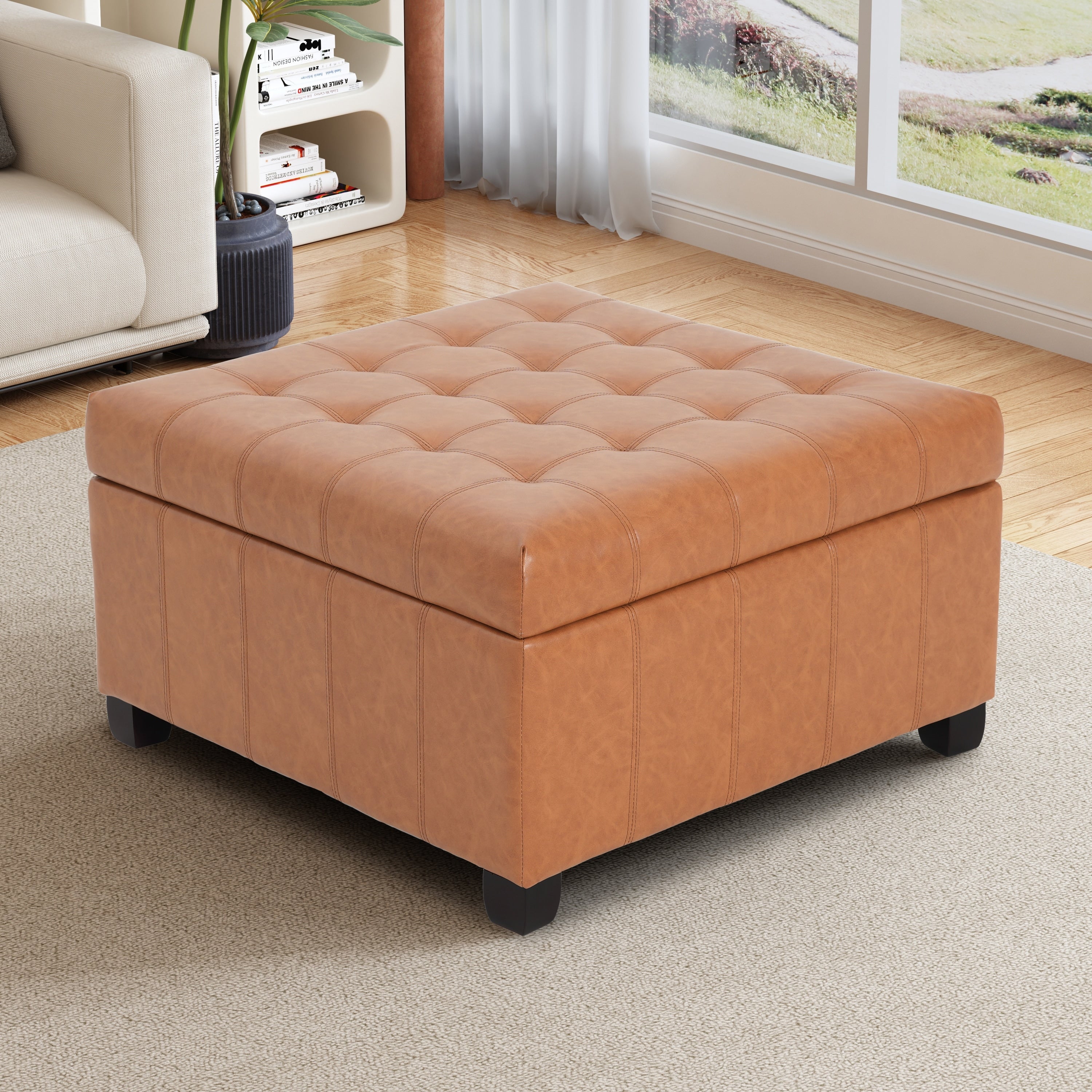 Veronica Contemporary Tufted Leather Storage Ottoman By Christopher Knight Home
