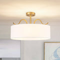 Versatile 3 Light Large Drum Fabric Lantern Semi Flush Pendant Light