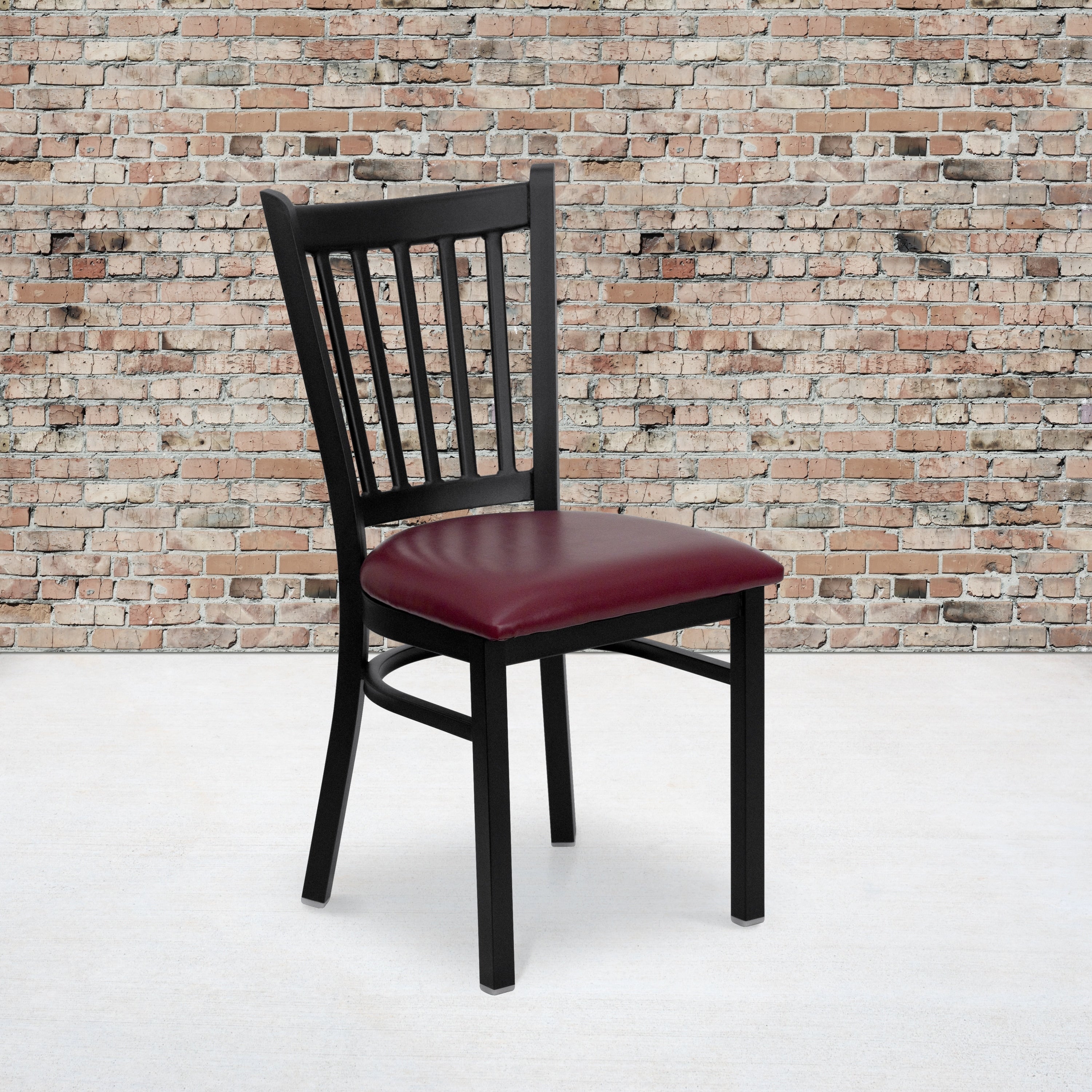 Black Vertical Back Metal Restaurant Chair 17 W X 20.25 D X 34.25 H