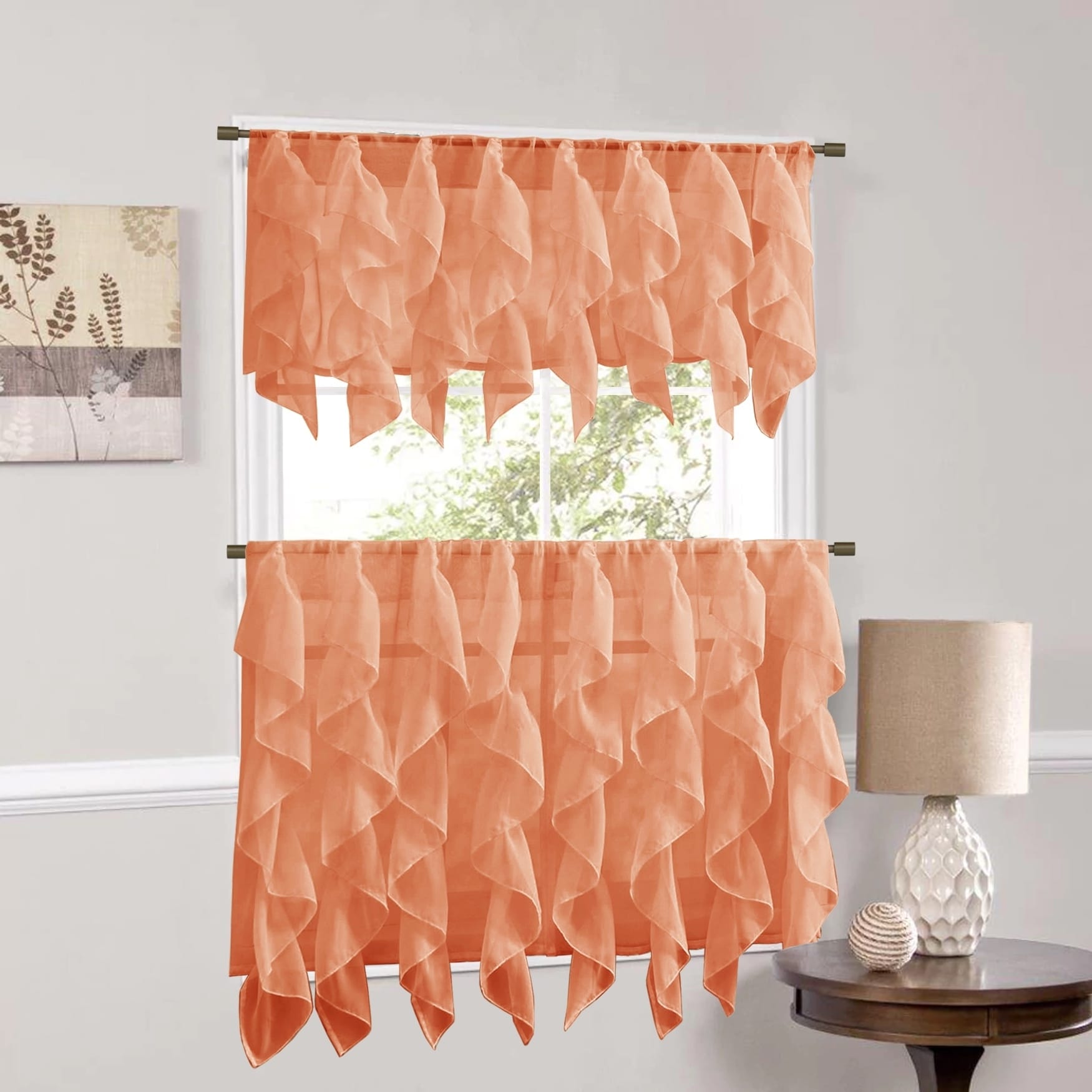 Sweet Home Collection Spice Vertical Ruffled Waterfall Valance And Curtain Tiers