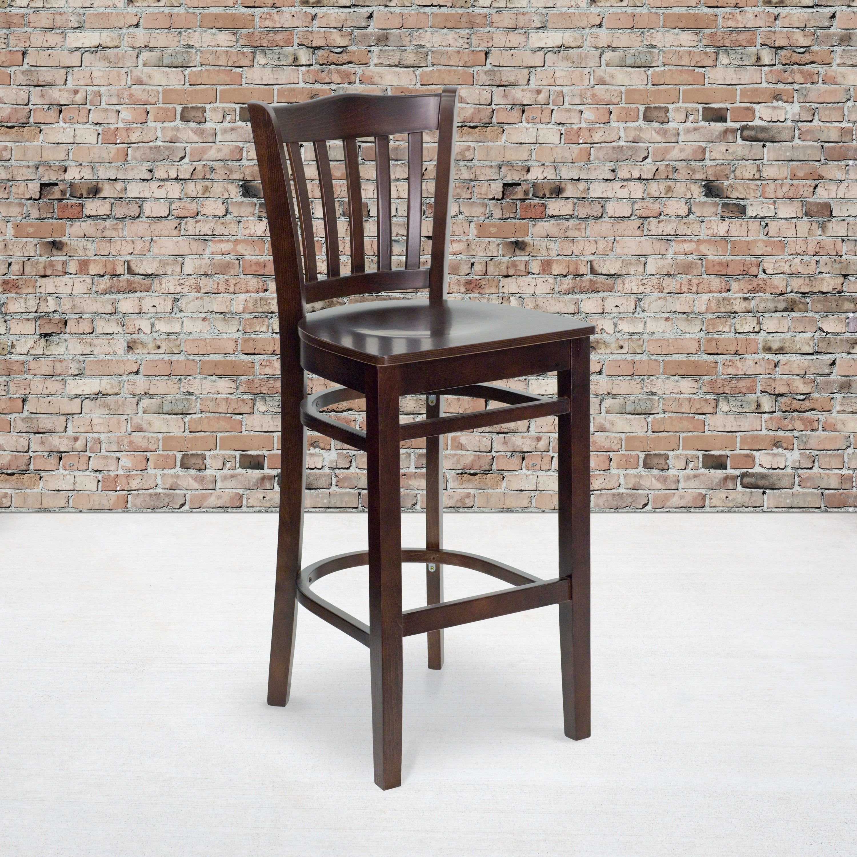 Vertical Slat Back Wooden Restaurant Barstool 16.75 W X 18.75 D X 43.75 H