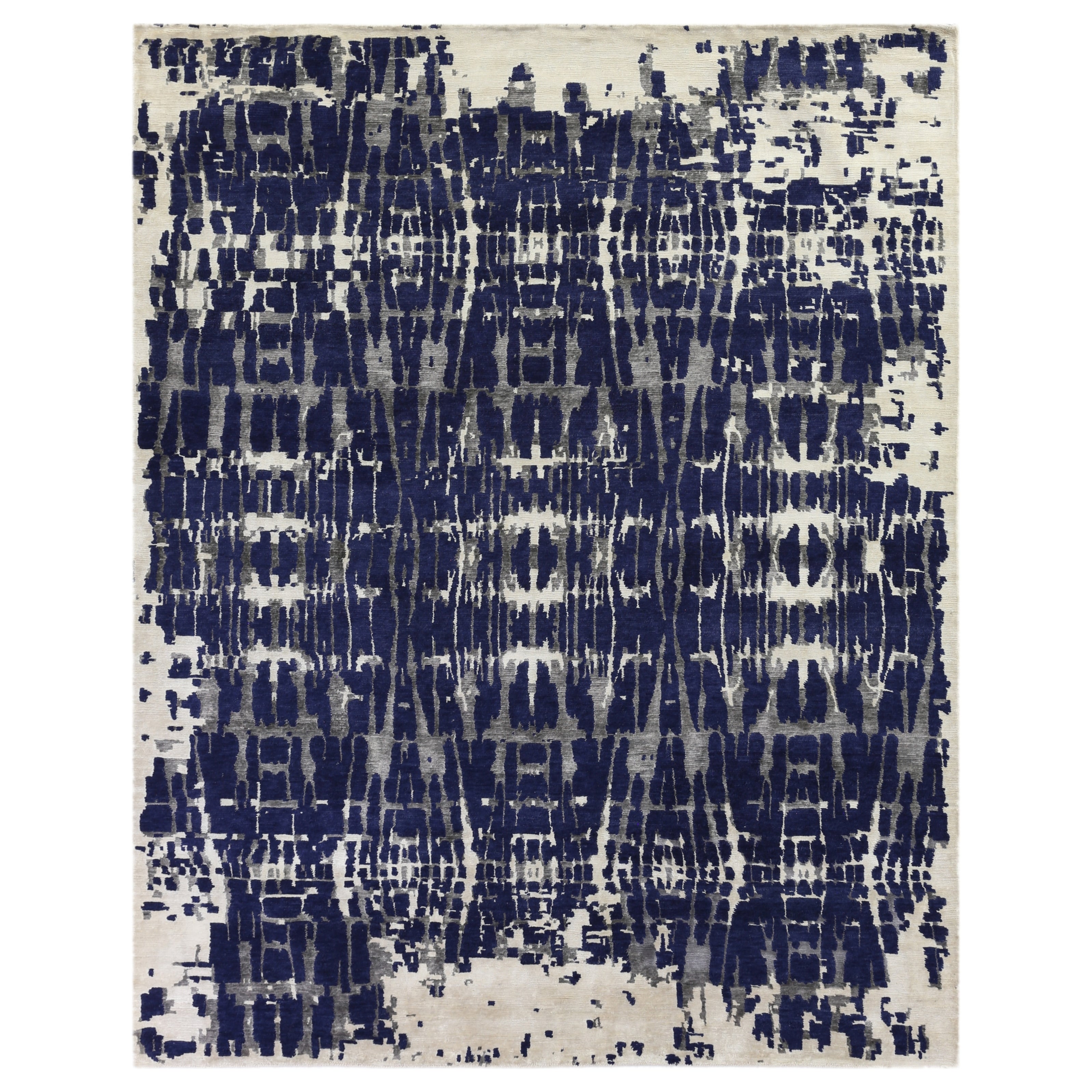 Vertigo Hand Knotted Wool Bamboo Silk Navy Gray Ivory Area Rug 8 X 10